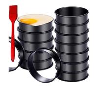 Cpolebev 16 Paquetes de Anillos para Muffins Ingleses, Anillos para Crumpet, Anillos para Tarta Antiadherentes de Acero Inoxidable, Doble Rollo, Redondos, Negros, 4 Pulgadas