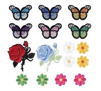 Cpolebev 16 Piezas Flores Mariposa Hierro en Parches Bordados Apliques para Manualidades DecoracióN de Bricolaje, Ropa, Bolsos