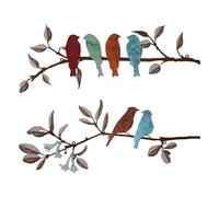 Cpolebev 2 Piezas de Arte de Pared de PáJaros de Metal, PáJaros en Rama, DecoracióN de Pared de PáJaros de Metal, Hojas Colgantes con PáJaros, DecoracióN de Pared al Aire Libre