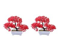 Cpolebev 2 Piezas de Plantas Artificiales BonsáI, Maceta de PláStico para áRbol PequeñO, Planta Falsa, Adornos en Maceta para la Mesa de la HabitacióN del Hogar, Rojo