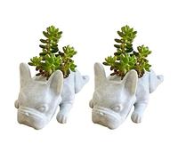 Cpolebev 2 Uds. Maceta Suculenta de Resina con Forma de Bulldog FrancéS, Mini Maceta para Plantas de Cachorros, Maceta de Escritorio con Forma de Perro, BonsáI