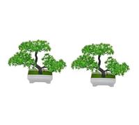 Cpolebev 2 Unids Planta Artificial Bonsai Maceta de PláStico PequeñO ÁRbol Planta Falsa Adornos en Maceta de Flores para la Mesa de la HabitacióN del Hogar, Verde