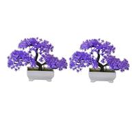 Cpolebev 2 Unids Planta Artificial Bonsai Maceta de PláStico PequeñO ÁRbol Planta Falsa Adornos en Maceta de Flores para la Mesa de la HabitacióN del Hogar, PúRpura