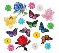 Cpolebev 20 Piezas de Parches para Planchar con Mariposas y Flores, Parches para Coser en Apliques Bordados para Manualidades, DecoracióN de Bricolaje, Jeans, Chaquetas, Bolsos