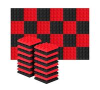 Cpolebev 24 Piezas 25X25X5Cm Estudio AcúStico Espuma Insonorizada PiráMide Aislamiento de Ruido Paneles de Tratamiento de AbsorcióN de Sonido Negro + Rojo