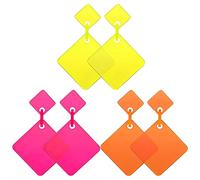 Cpolebev 3 Pares de Pendientes de NeóN de los AñOs 80, Pendientes Retro de los AñOs 80, Pendientes Colgantes Cuadrados para Mujeres y NiñAs, Accesorio de Fiesta de Cosplay