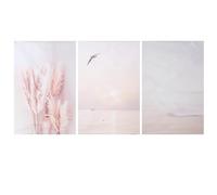 Cpolebev 3 Piezas Beige Hierba Puesta de Sol Playa Lienzo Pintura Carteles NóRdicos e Impresiones Cuadros de Pared para DecoracióN de Sala de Estar