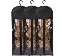 Cpolebev 3 Piezas Colgador de Peluca Extra y Bolsas de Almacenamiento, Soporte para Extensiones de Cabello una Prueba de Polvo e Impermeable, Diseñado para Pelucas Negras