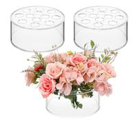 Cpolebev 3 Piezas de Centro de Mesa Floral Acrílico para Decoraciones de Mesa de Comedor, Florero Redondo de Boda, Jarrones de Centro de Mesa con 12 Agujeros
