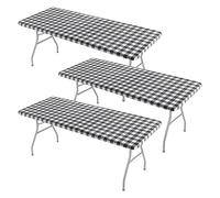Cpolebev 3 Piezas de Mantel Ajustable para Mesa, Cubierta de Mesa de Picnic de Vinilo EláStico Impermeable con Forro de Franela (Negro)
