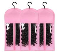 Cpolebev 3 Piezas Soporte para Extensiones Cabello Almacenamiento Pelucas para Múltiples Soportes para Pelucas Bolsas para Pelucas con Colgador Almacenamiento Extensiones Cabello Rosa