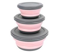 Cpolebev 3 Unids/Set Conjuntos de TazóN Lonchera Plegable de Silicona TazóN Plegable TazóN Plegable de Silicona PortáTil Ensaladera Plegable con Tapa Rosa