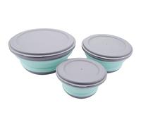 Cpolebev 3 Unids/Set Conjuntos de TazóN Lonchera Plegable de Silicona TazóN Plegable TazóN Plegable de Silicona PortáTil Ensaladera Plegable con Tapa Azul