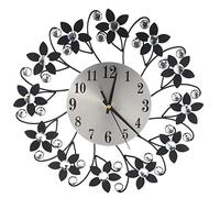 Cpolebev 3D Reloj De Pared, Reloj De Pared De Metal con PÉTalos De Hoja Redonda, CarÁTula con NÚMeros ÁRabes, Reloj para Sala De Estar, Espacio De Oficina - Plateado y Negro