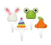 Cpolebev 4 Piezas Sombrero de HáMster Mini Sombrero de Animales PequeñOs con Correa Ajustable Encantadores Sombreros PequeñOs Tejidos a Mano Rana ArcoíRis Zanahoria