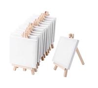 Cpolebev 4 Por 4 Pulgadas Mini Lona Y 8 x 16Cm Mini Conjunto de Caballete de Madera Por Pintando Dibujando Suministros Para Artistas De Estudiante de Colegio,Paquete de 12