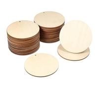 Cpolebev 50 Piezas de CíRculos de Madera, Recortes Redondos Sin Terminar, Etiquetas Preperforadas, Rodajas de Discos de Madera en con Colgantes de Agujeros (4 Pulgadas)
