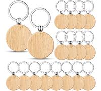Cpolebev 50 Piezas de Etiquetas de Madera en para Llaves, Llaveros de Madera Sin Terminar, Etiquetas para Llaves para Manualidades de Bricolaje, Redondas