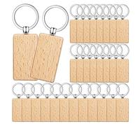 Cpolebev 50 Piezas de Etiquetas de Madera en para Llaves, Llaveros de Madera Sin Terminar, Etiquetas para Llaves para Manualidades de Bricolaje, Rectangulares