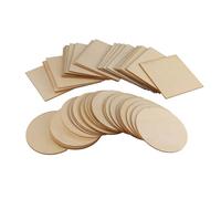 Cpolebev 50 Piezas de Rebanadas de Madera de Pulgadas Sin Terminar Piezas Madera Cuadradas y Redondas de Madera para Manualidades Posavasos de Bricolaje Pintura Manualidades de TincióN