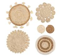 Cpolebev 6 Pieza Juego de DecoracióN de Cestas de Pared Bohemias Cestas Planas de Mimbre Tejidas DecoracióN para Colgar en Pared Borlas Hechas A Mano DecoracióN de Cestas de Pared de Flores