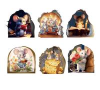 Cpolebev 6 Piezas Lindas CalcomaníAs Luminosas de Pared Adorable RatóN Libro de Lectura DecoracióN de la Pared de la HabitacióN de los NiñOs Etiqueta Adhesiva, DecoracióN del Hogar,A