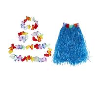 Cpolebev 6 Set Hawaiano Grass Skirt Hula Lei Munequera Garland Disfraz - Azul