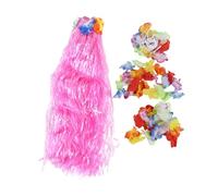 Cpolebev 6 Set Hawaiano Grass Skirt Hula Lei Munequera Garland Disfraz - Rosa