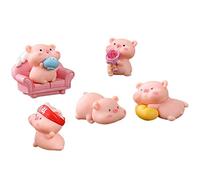 Cpolebev 6 Uds. Figuras de Cerdos en Miniatura, Figuras de Juguetes Familiares de Cerdo Rosa, Manualidades DIY para DecoracióN de JardíN de Hadas, Decoraciones para el Hogar