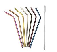 Cpolebev 7 Pajitas de Acero Inoxidable de 300 Mm, Colores MetáLicos, Se Adaptan una Vasos de 40 Oz, Extralargas, Reutilizables, EcolóGicas y Cepillo de Limpieza