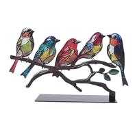 Cpolebev Adornos de Escritorio de PáJaros Manchados en Rama, Adorno de Escritorio de Metal TeñIdo de PáJaros Multicolores, Adorno de Hierro TeñIdo