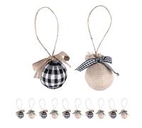 Cpolebev Adornos para áRboles de Navidad 12 Piezas 2-1/2 Pulgadas Negro Cuadros Costura Arpillera Decoraciones NavideñAs