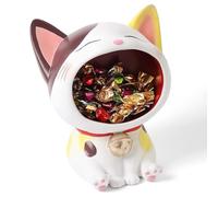 Cpolebev Almacenamiento de Adornos de Estatuas de Gatos Lindos, Almacenamiento de Escritorio de Escultura ArtíStica de Resina, Figuras Coleccionables de Gatos de Boca Grande-B