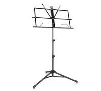 Cpolebev Atril de Partituras de Metal Portátil, Podio Ajustable con Base de Trípode y Carpeta de Partituras - Negro