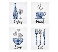 Cpolebev Azul Marino Gris Cobalto Vintage Cocina Inspiradora Restaurante Café Bar Arte de la Pared Decoraciones Comer Beber Amor Vino
