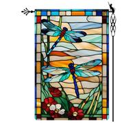 Cpolebev Bandera de Jardín de Libélula, Estilo de Vidrio, Flores, Bandera de Jardín, Vertical, Doble Cara, Rústico, Tierras de Cultivo, Arpillera, Decoración Al Aire Libre