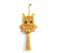 Cpolebev Búho Macramé Tapiz Tejido Colgante de Pared Adorno Tejido Bohemio Tapiz Amarillo