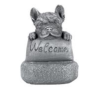 Cpolebev Bulldog FrancéS Bienvenido en un Pedestal Accesorios para el Hogar o el JardíN DecoracióN para JardíN de Patio DecoracióN para Exteriores