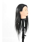 Cpolebev Cabeza de Maniquí de 40 Cm Pelucas Largas de Pelo Negro PráCtica de Entrenamiento de Estilo MuñEcas de PeluqueríA Peluca de Maniquí Modelo de CosmetologíA de Cabeza Simulada