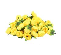 Cpolebev Cabezas de Flores Rosas Artificiales de Seda de Tela Amarilla para DecoracióN Paquete de 50 Piezas