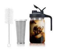 Cpolebev Cafetera de PreparacióN en FríO Jarra de PreparacióN en FríO de 32 Onzas con Filtro SúPer de Acero Inoxidable para Café Preparado con Hielo, Té Helado-A