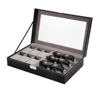 Cpolebev Caja de Almacenamiento de Gafas de Sol 2 en 1 de PU con 6 Ranuras para Guardar Gafas y 3 Ranuras para Guardar Relojes, Organizador A Prueba de Polvo