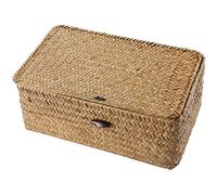 Cpolebev Caja de Almacenamiento Tejida una Mano de Algas Marinas Caja de Almacenamiento Canasta de Almacenamiento Organizador de Maquillaje Contenedor MultipropóSito con Tapa