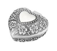 Cpolebev Caja de En Forma del Corazón Antiguo Vintage Clásico Organizador de Almacenamiento de Baratija Pequeña Anillo Pecho, Plata