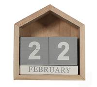 Cpolebev Calendario perpetuo de forma de casa de diseno vintage Bloque de madera escritorio de madera Suministros de oficina casa Artesania decoracion