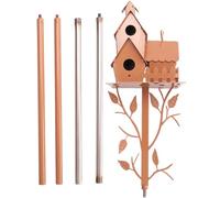 Cpolebev Casa de PáJaros de JardíN con Poste Comederos de PáJaros de Metal Estacas de JardíN Casas de PáJaros para Patio Patio Trasero Estilo al Aire Libre E