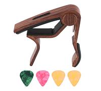 Cpolebev Cejilla para Guitarra con Soporte para PúAs y 4 PúAs para Guitarra EléCtrica AcúStica, Ukelele, Mandolina, Banjo