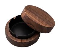 Cpolebev Cenicero de Nogal con Tapas Cenicero de Madera una Prueba de Viento Cenicero PortáTil para Fumadores Oficina Escritorio, Regalo para Hombres (Negro)