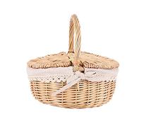 Cpolebev Cesta de Mimbre Hecha una Mano con Asa Cesta de Picnic de Mimbre para Acampar con Tapas Dobles Cesta de Cesto de Almacenamiento con Forro de Tela
