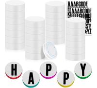 Cpolebev Círculos de Espuma de 3 Pulgadas para Manualidades, 30 Discos de Espuma de Poliestireno Blancos con Pegatinas de Letras y Alambre para Colgar para Hacer Pulseras
